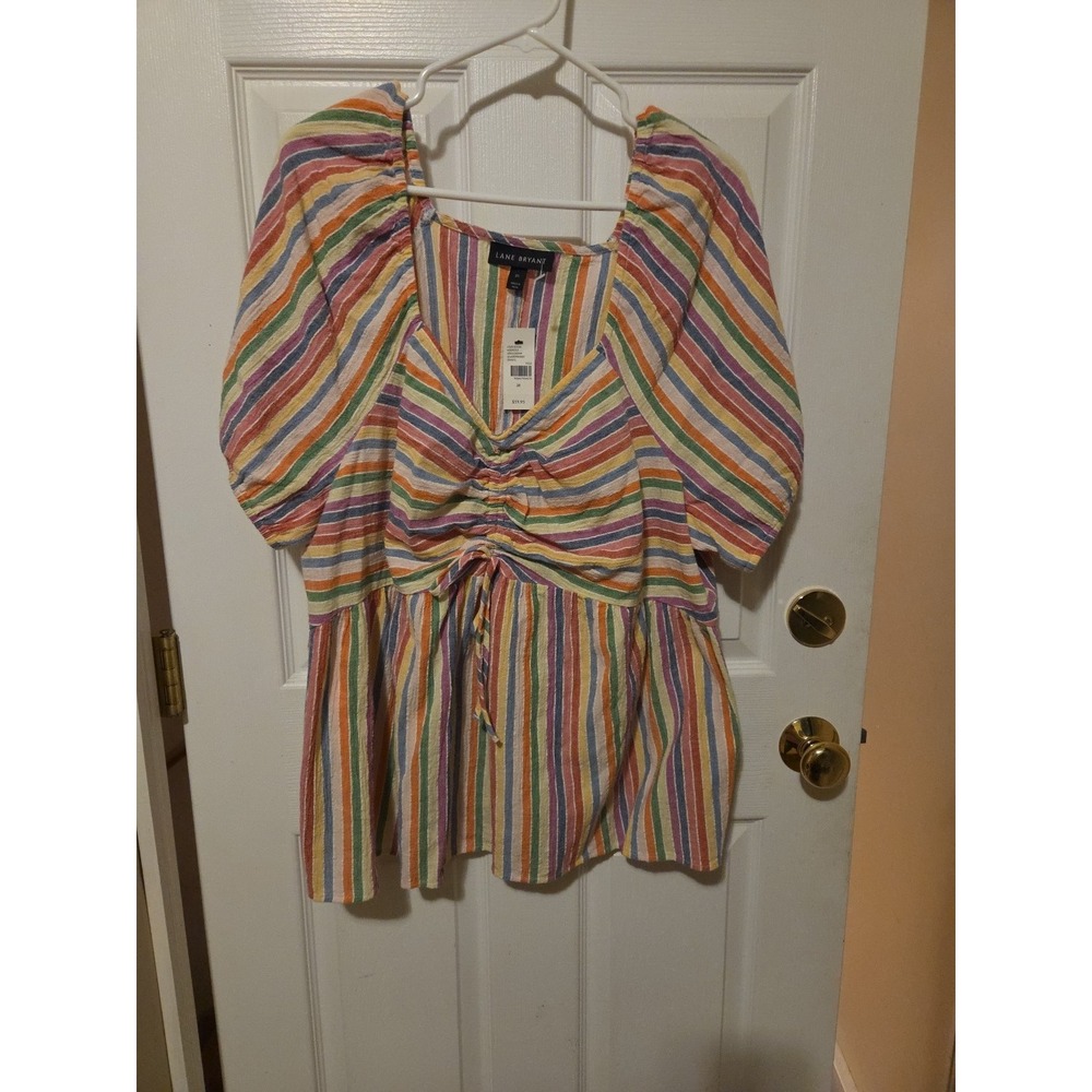 Lane Bryant Women's Multicolor Cotton Blouse, Size 20, Short Sleeve, V-Neck